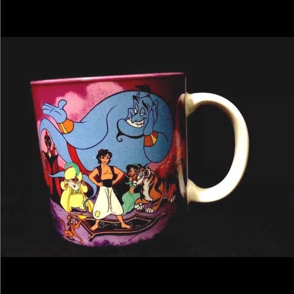 Disney Aladdin Coffee Mug VTG 90s Cup Genie Jasmine Jafar Japan - Picture 2 of 7